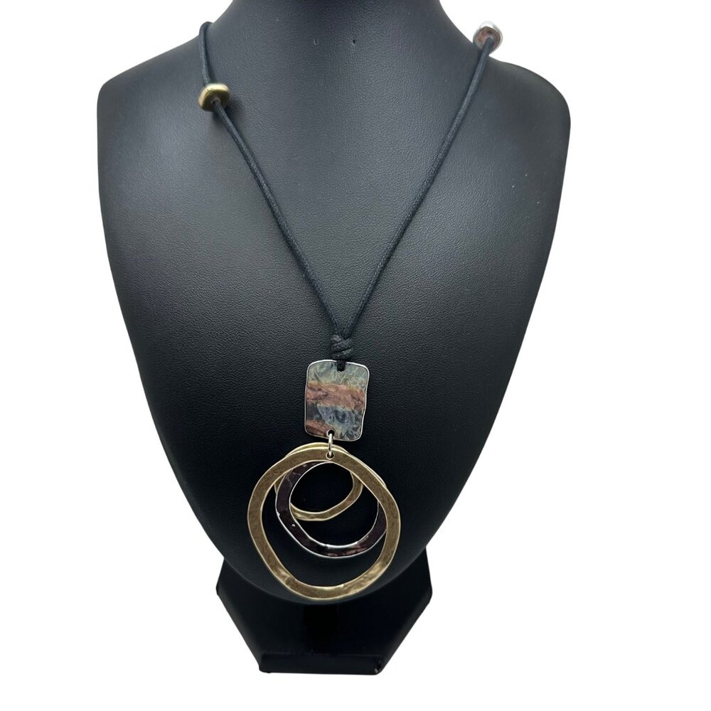 Chico's Necklace Jewelry Statement 35" Adjustable Silver Gold Tone Black Cord